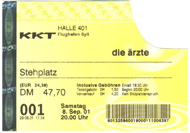 Ticket die ärzte in der Halle 401 am Flughafen Sylt