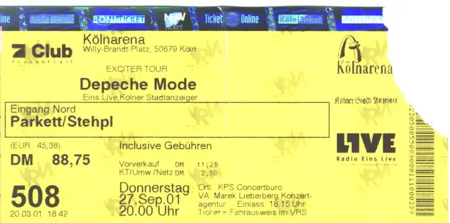 Ticket Depeche Mode in der Kölnarena Köln
