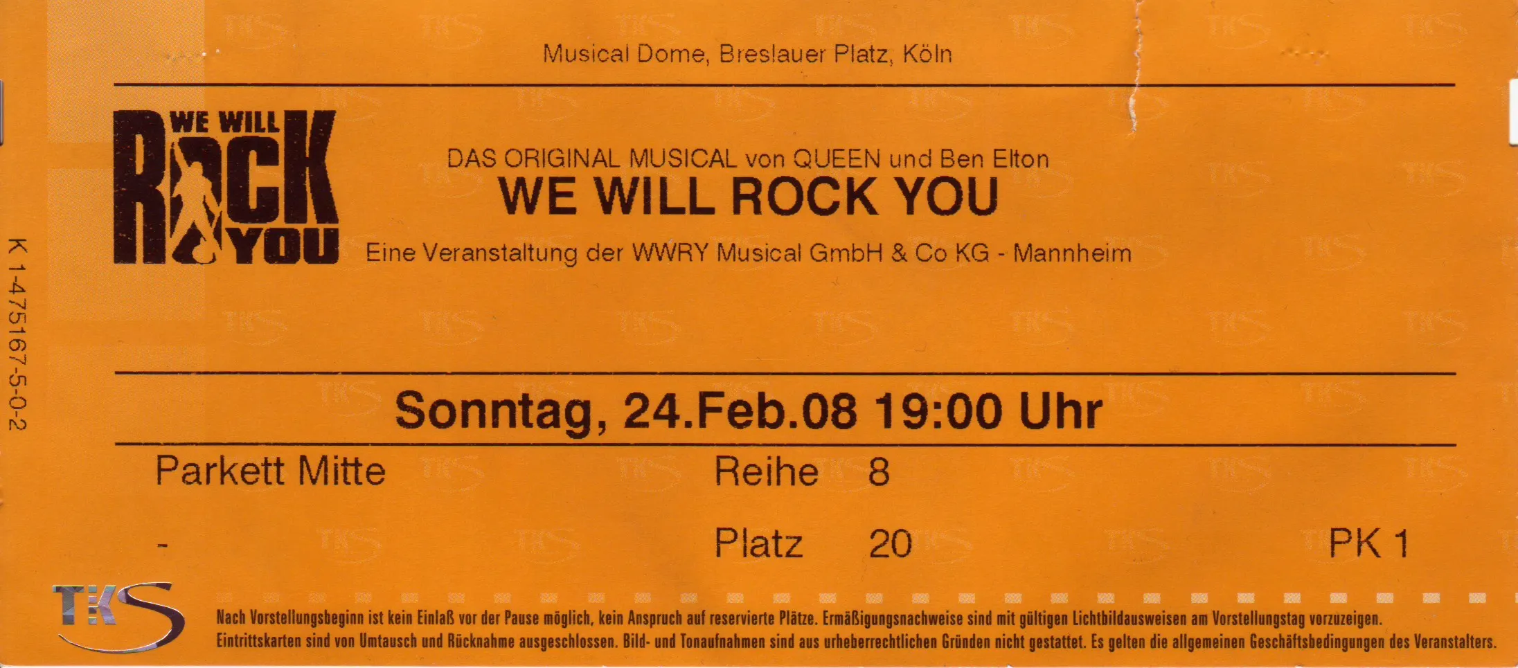 Ticket für We Will Rock You im Musical Dome Köln am 24. Februar 2008