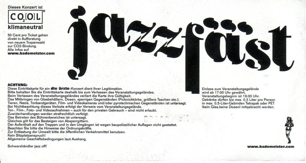 Ticketrückseite für die ärzte auf dem Jäzzfäst in Berlin